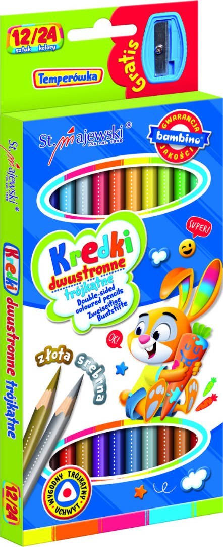 BAMBINO Kredki szkolne trójkątne dwustronne 12/24 kolory + temperówka BAMBINO Kredki szkolne trójkątne dwustronne 12/24 kolory + temperówka