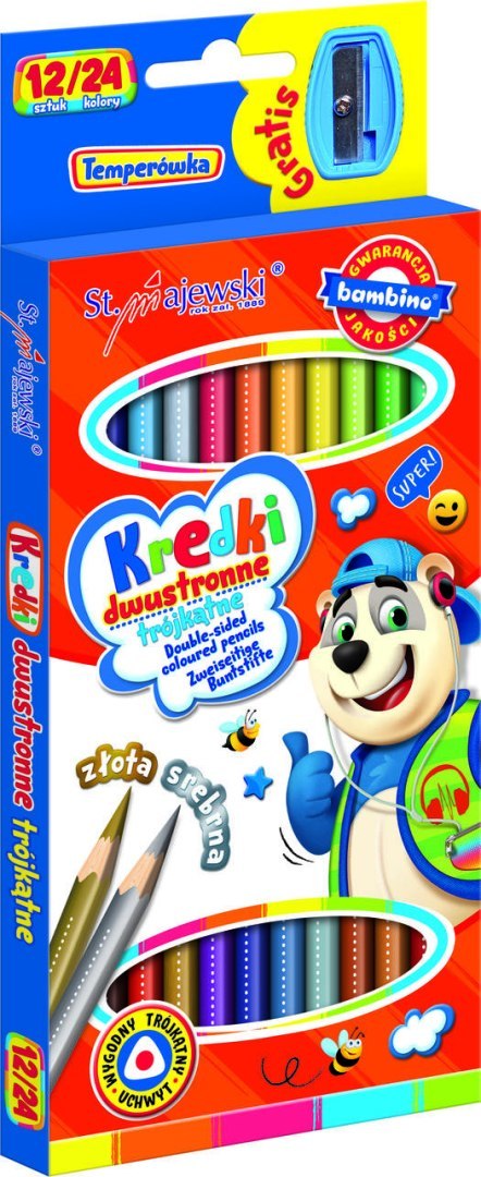 BAMBINO Kredki szkolne trójkątne dwustronne 12/24 kolory + temperówka BAMBINO Kredki szkolne trójkątne dwustronne 12/24 kolory + temperówka