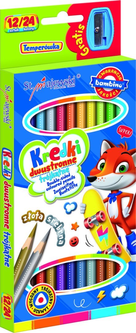 BAMBINO Kredki szkolne trójkątne dwustronne 12/24 kolory + temperówka BAMBINO Kredki szkolne trójkątne dwustronne 12/24 kolory + temperówka