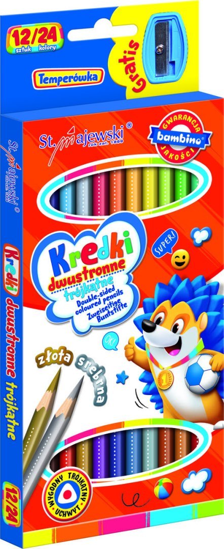 BAMBINO Kredki szkolne trójkątne dwustronne 12/24 kolory + temperówka BAMBINO Kredki szkolne trójkątne dwustronne 12/24 kolory + temperówka