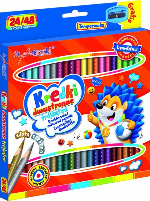 BAMBINO Kredki szkolne trójkątne dwustronne 24/48 kolory + temperówka BAMBINO Kredki szkolne trójkątne dwustronne 24/48 kolory + temperówka