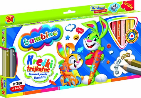 BAMBINO Kredki trójkątne w oprawie drewnianej 24 kolorów + temperówka BAMBINO Kredki trójkątne w oprawie drewnianej 24 kolorów + temperówka