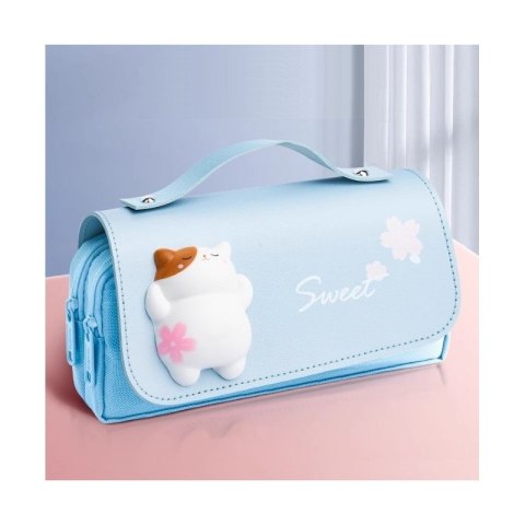 Duży PIÓRNIK wielofunkcyjny dwukomorowy z KOTKIEM niebieski PR14N