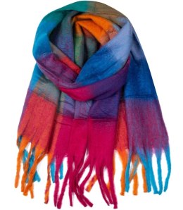 Ciepły szal szalik krata kratka puchata dzianina (Wielokolorowy)