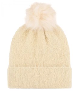 Ciepła puszysta czapka damska z pomponem jesienna zimowa (Beżowy)