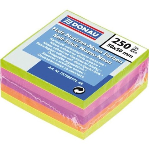 BLOCZEK SAMOPRZYLEPNY DONAU NEON W KOSTCE 50 X 50 MM MIX KOLORÓW NEONOWYCH 250 KARTEK BLOCZEK SAMOPRZYLEPNY DONAU NEON W KOSTCE 50 X 50 MM MIX KOLORÓW NEONOWYCH 250 KARTEK