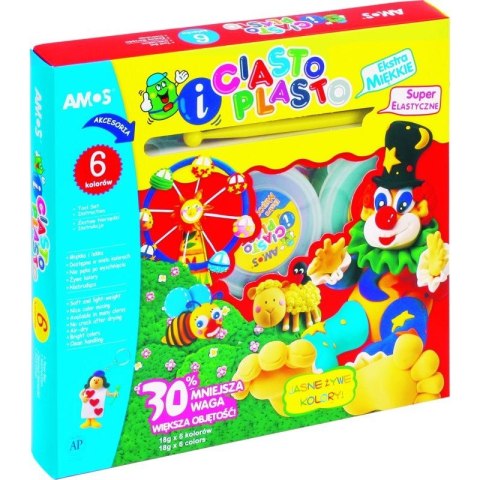 CIASTO-PLASTO 6 KOLORÓW + AKCESORIA AMOS 18 G CIASTO-PLASTO 6 KOLORÓW + AKCESORIA AMOS 18 G