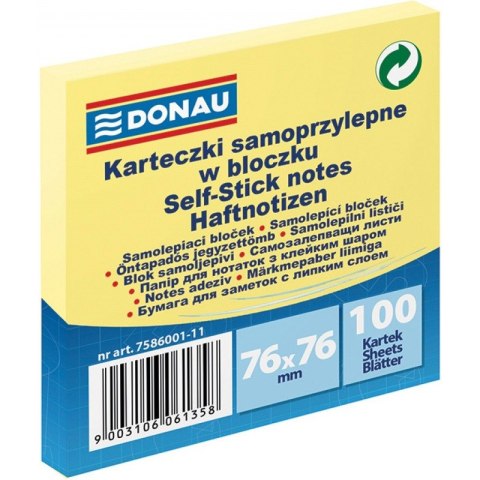 BLOCZEK SAMOPRZYLEPNY DONAU 76 X 76 MM ŻÓŁTY 100 KARTEK BLOCZEK SAMOPRZYLEPNY DONAU 76 X 76 MM ŻÓŁTY 100 KARTEK