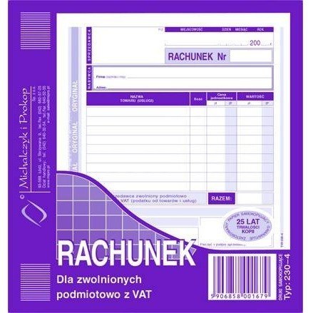RACHUNEK DLA ZWOLNIONYCH Z VAT 2/3 A5 (O+1K) MICHALCZYK I PROKOP RACHUNEK DLA ZWOLNIONYCH Z VAT 2/3 A5 (O+1K) MICHALCZYK I PROKOP