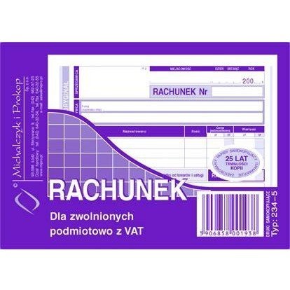 RACHUNEK DLA ZWOLNIONYCH Z VAT POZIOM (O+1K) MICHALCZYK I PROKOP A6 RACHUNEK DLA ZWOLNIONYCH Z VAT POZIOM (O+1K) MICHALCZYK I PROKOP A6