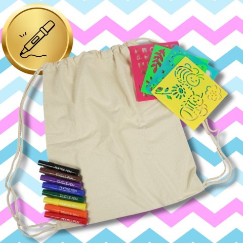 BAWEŁNIANA TORBA PLECAK WOREK DO KOLOROWANIA DLA DZIECI DO SZKOŁY PRACE RĘCZNE