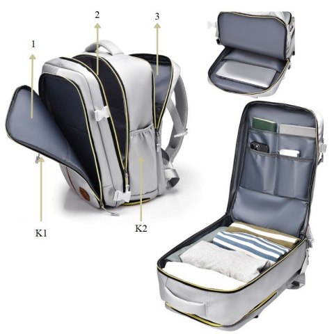 Plecak podróżny, kabinowy do samolotu, wodoodporny, 42x28x21cm PL180