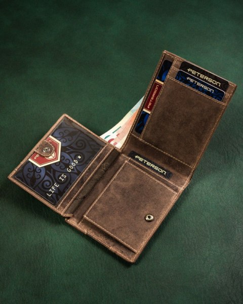 Skórzany portfel męski z kieszonką na kartę - Peterson