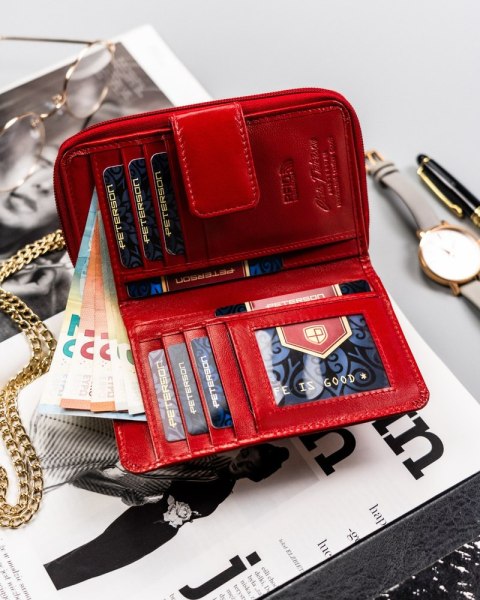 Duży, skórzany portfel damski na zatrzask - Peterson