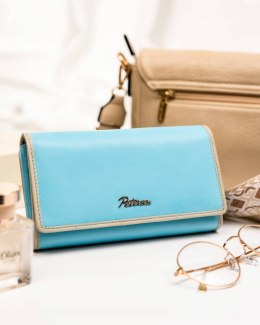 Pojemny, skórzany portfel damski na zatrzask i suwak - Peterson