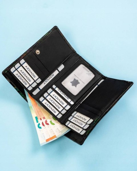 Duży portfel damski na zatrzask wykonany ze skóry naturalnej - Rovicky