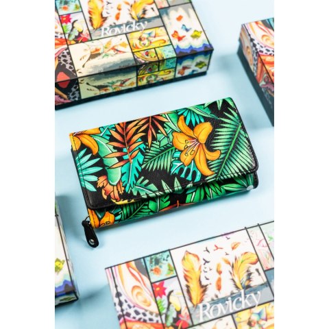 Duży, skórzany portfel damski na zatrzask - Rovicky