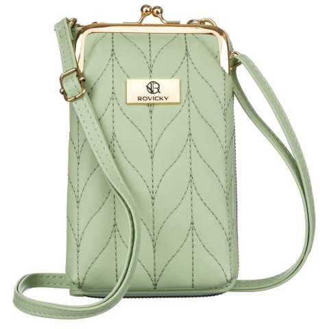 Mini torebka damska w zielonym kolorze z dopinanym i regulowanym paskiem - Rovicky