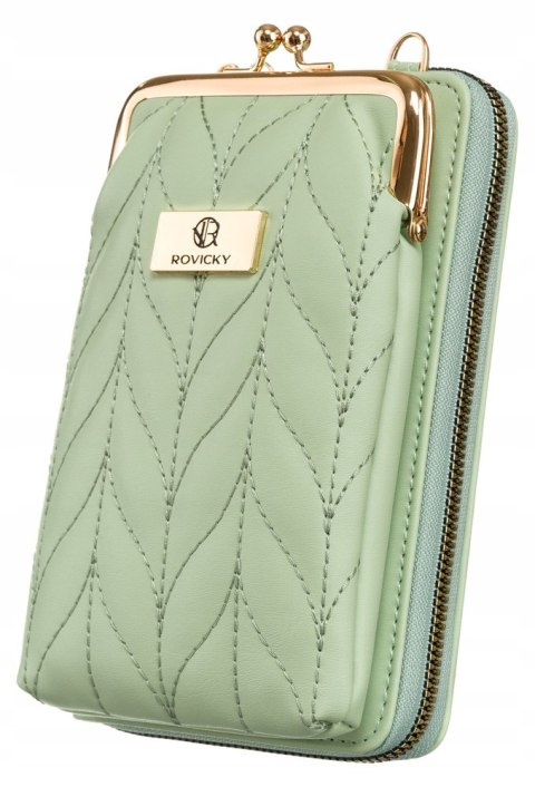 Mini torebka damska w zielonym kolorze z dopinanym i regulowanym paskiem - Rovicky