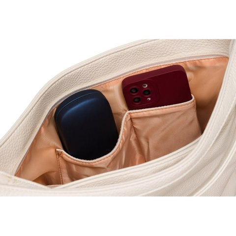 Duża torebka damska z kieszonkami w kolorze beżowym - Rovicky