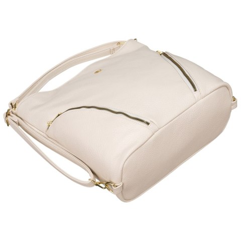 Duża torebka damska z kieszonkami w kolorze beżowym - Rovicky