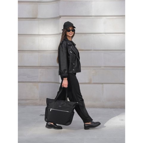 Pojemna elegancka shopperka damska na ramię czarna - Peterson