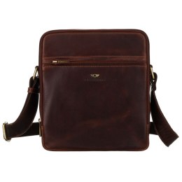 Listonoszka męska ze skóry naturalnej w brązowym kolorze z zewnętrzną kieszenią na suwak - Peterson