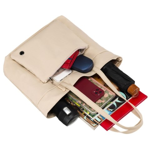 Pojemna, jednokomorowa shopperka damska z poliestru w beżowym kolorze - Peterson