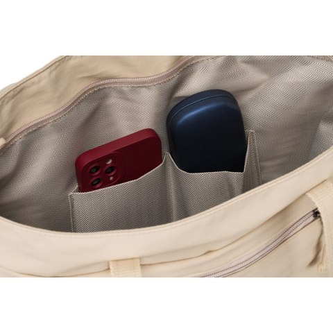 Pojemna, jednokomorowa shopperka damska z poliestru w beżowym kolorze - Peterson