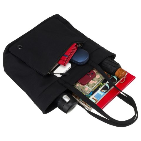 Stylowa shopperka damska z poliestru w czarnym kolorze zawieszona na wygodnych uchwytach - Peterson