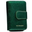Elegancki, zielony portfel damski ze skóry naturalnej wyposażony w system RFID - Peterson Elegancki, zielony portfel damski ze skóry naturalnej wyposażony w system RFID - Peterson