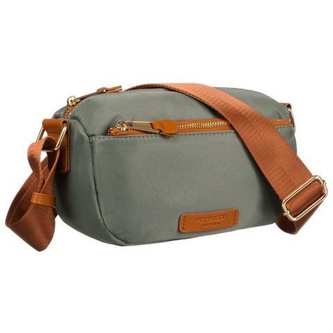 Nylonowa listonoszka damska w zielono-brązowym kolorze zawieszona na regulowanym pasku - Peterson