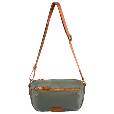 Nylonowa listonoszka damska w zielono-brązowym kolorze zawieszona na regulowanym pasku - Peterson