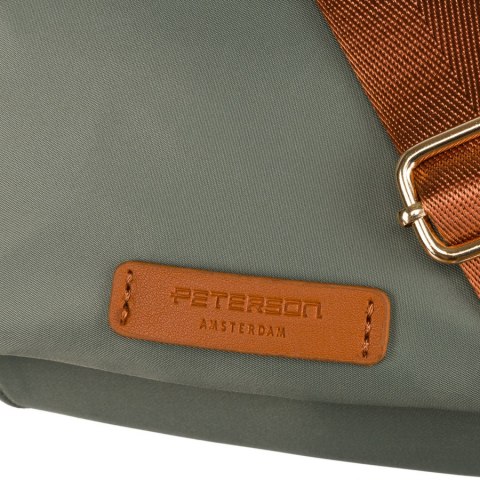 Nylonowa listonoszka damska w zielono-brązowym kolorze zawieszona na regulowanym pasku - Peterson