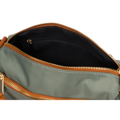 Nylonowa listonoszka damska w zielono-brązowym kolorze zawieszona na regulowanym pasku - Peterson