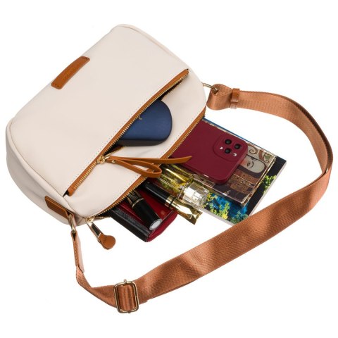 Nylonowa torebka w brązowo-beżowym kolorze z paskiem na ramię - Peterson