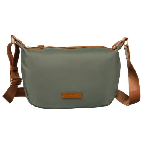 Nylonowa listonoszka damska w zielono-brązowym kolorze z zewnętrzną kieszenią - Peterson