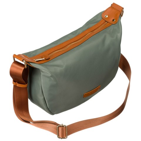 Nylonowa listonoszka damska w zielono-brązowym kolorze z zewnętrzną kieszenią - Peterson