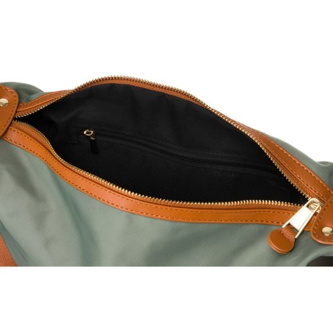 Nylonowa listonoszka damska w zielono-brązowym kolorze z zewnętrzną kieszenią - Peterson