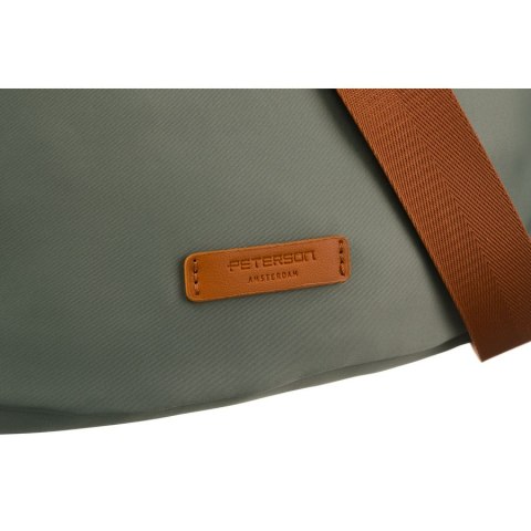 Nylonowa listonoszka damska w zielono-brązowym kolorze z zewnętrzną kieszenią - Peterson