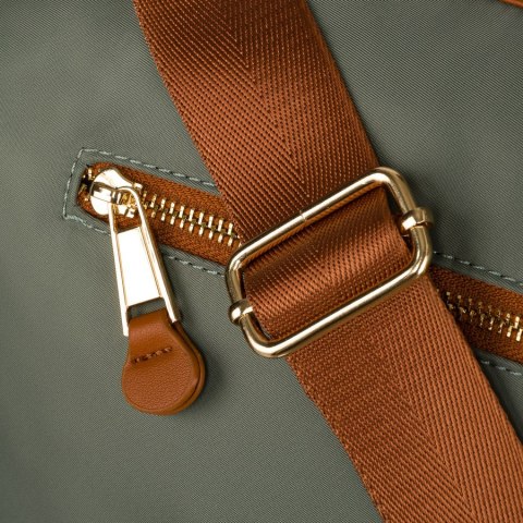 Nylonowa listonoszka damska w zielono-brązowym kolorze z zewnętrzną kieszenią - Peterson