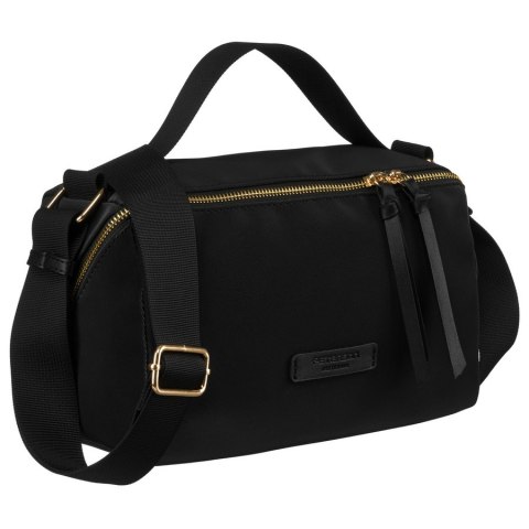 Czarna listonoszka z nylonu i skóry ekologicznej z dodatkowymi kieszonkami - Peterson