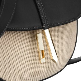 Listonoszka damska crossbody beżowo - czarna ze skóry naturalnej i płótna canvas Peterson
