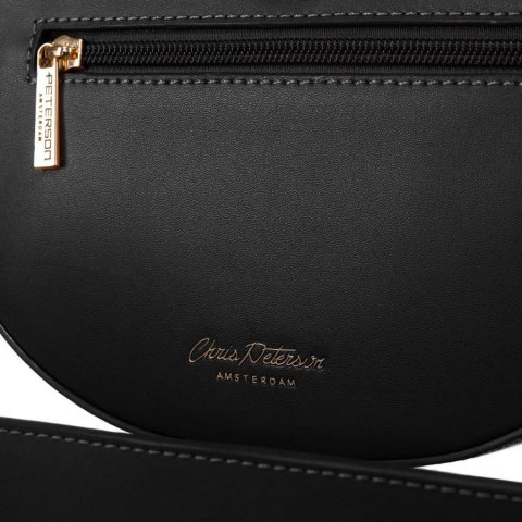 Listonoszka damska crossbody beżowo - czarna ze skóry naturalnej i płótna canvas Peterson