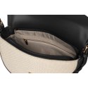 Listonoszka damska crossbody beżowo - czarna ze skóry naturalnej i płótna canvas Peterson