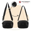 Czarna, klasyczna listonoszka damska crossbody z eko skóry dwa paski w komplecie Peterson Czarna, klasyczna listonoszka damska crossbody z eko skóry dwa paski w komplecie Peterson