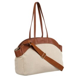Duża torba damska wykonana ze skóry naturalnej i włókna poliamidowego w beżowo-brązowym kolorze - Peterson