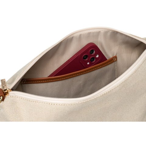 Duża torba damska wykonana ze skóry naturalnej i włókna poliamidowego w beżowo-brązowym kolorze - Peterson