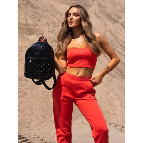 Elegancki czarny mały plecak damski zdobiony pikowaniem i srebrnymi nitami eko skóra Peterson