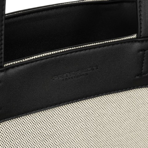 Miejska torba damska wykonana ze skóry naturalnej i włókna poliamidowego w beżowo-czarnym kolorze - Peterson